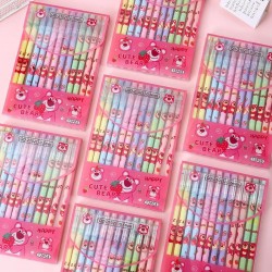 Cute Bear 12pcs Gel Pen Students Kawaii Stationery Write Pens 0.5 Black Blue School Kids Signature Pens